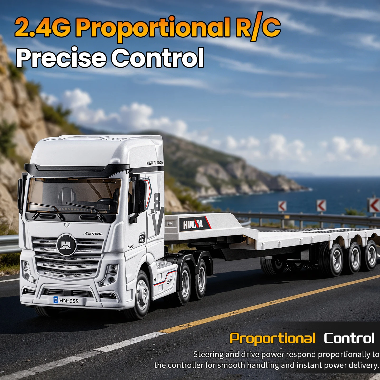 1:64 HUINA 9900 2.4G RC Truck With Light 4WD Full Scale 12CH Remote Control Car Heavy Truck Trailer Model Toy For Kid Gift