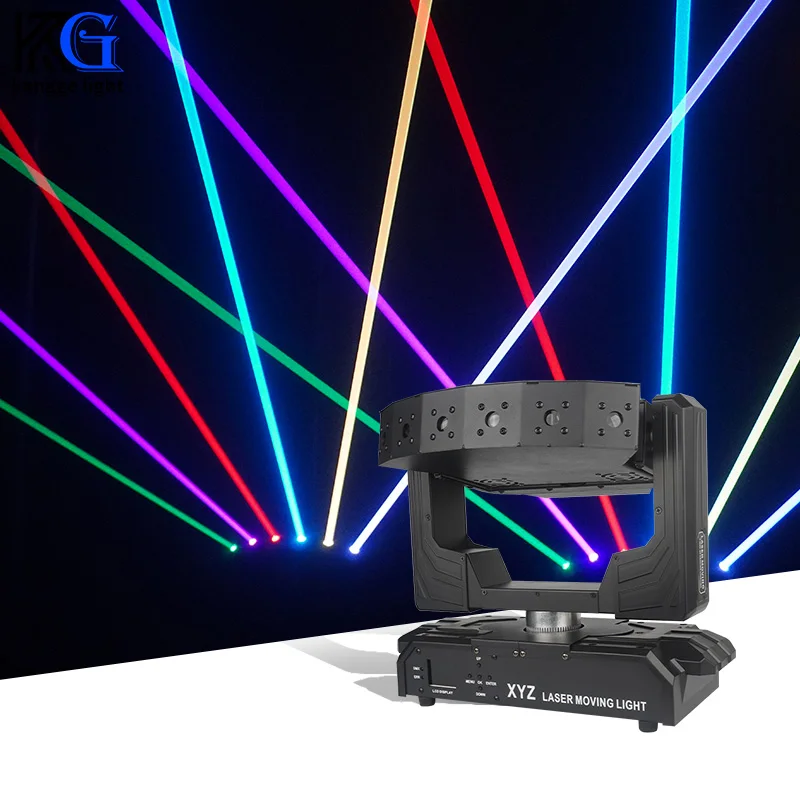 

RGB 6-глазый RGB сценический лазерный светильник с подвижной головкой, бесконечное вращение, лазерный свет для вечеринки, свадьбы, луча, лазерный проектор для DJ Disco