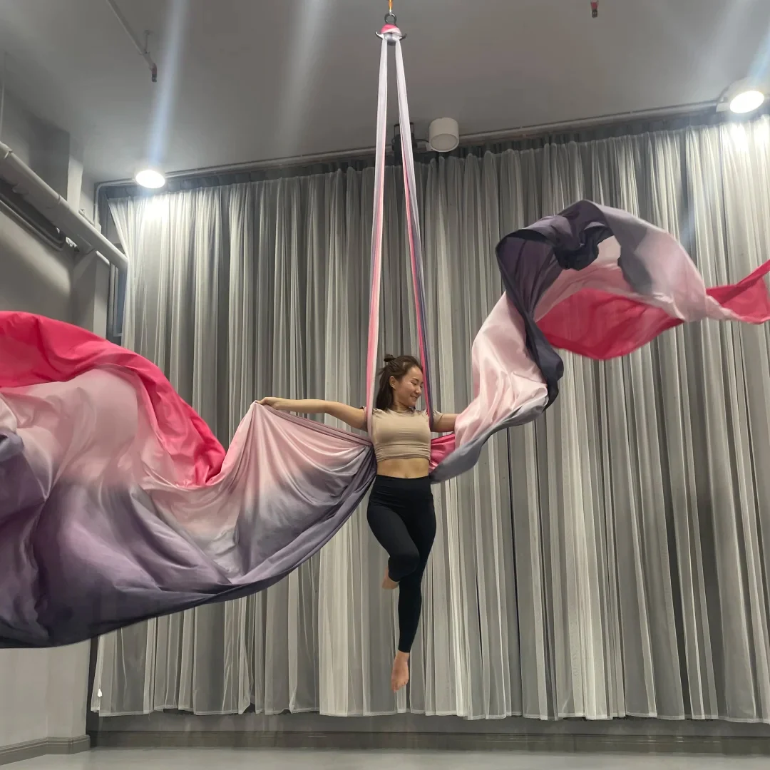 10m Aerial silks Ombre Aerial Yoga Hammock Gradient Color Yoga Fitness Stretch Belt For GYM Indoor Yoga Studio