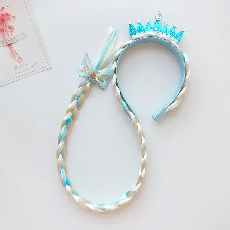 Girls Ponytail Crown Flower Braid Headbands Glitter Cute Kids Girls Aurora Elsa Princess Braid Wig Hairbands Hair Accessories