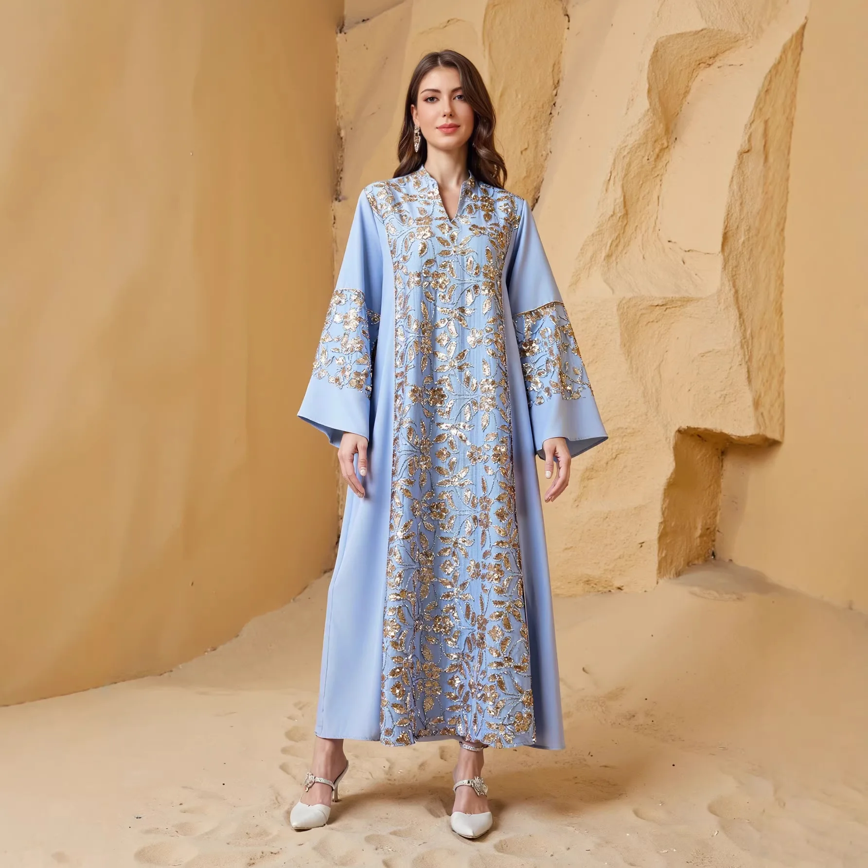 

Eid Women Dress Abaya Sequins Muslim Party Dresses Ramadan Arab Long Robe Dubai Kaftan Jalabiya Morocco Abayas Islam Vestidos