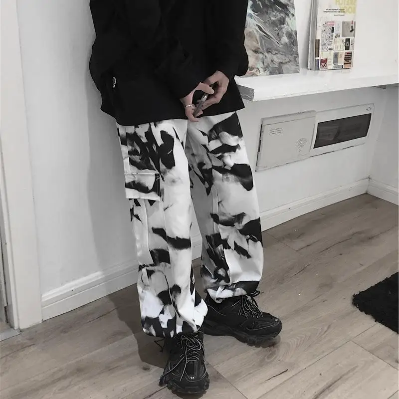 2023 calças tie dye harajuku streetwear perna larga mulheres calças de cintura alta punk oversize estética moda coreana y2k roupas