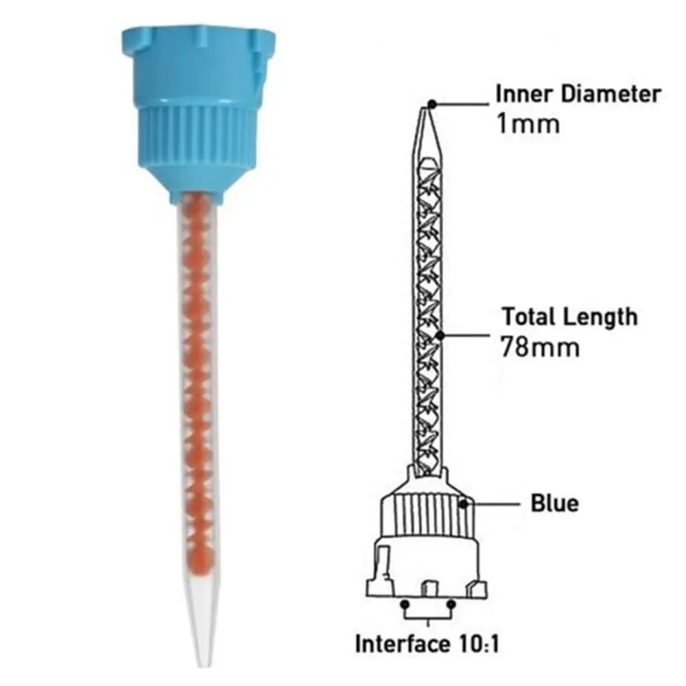 Pistola de goma de silicona para odontología, cabezal mezclador desechable, 50 piezas, 10:1