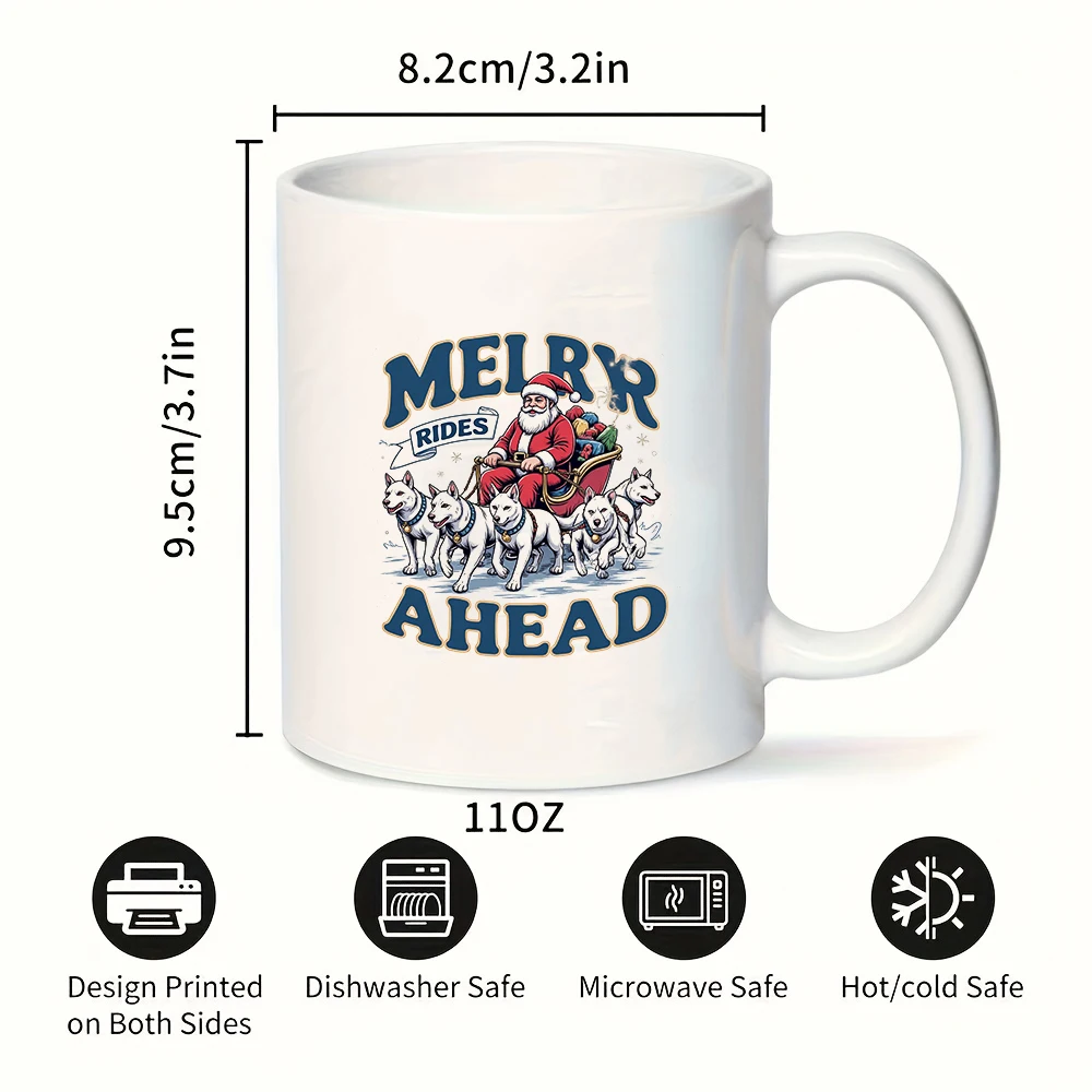 Taza de café con temática de trineo de Papá Noel de 11 oz + taza para niños, regalo perfecto para la oficina familiar para Navidad