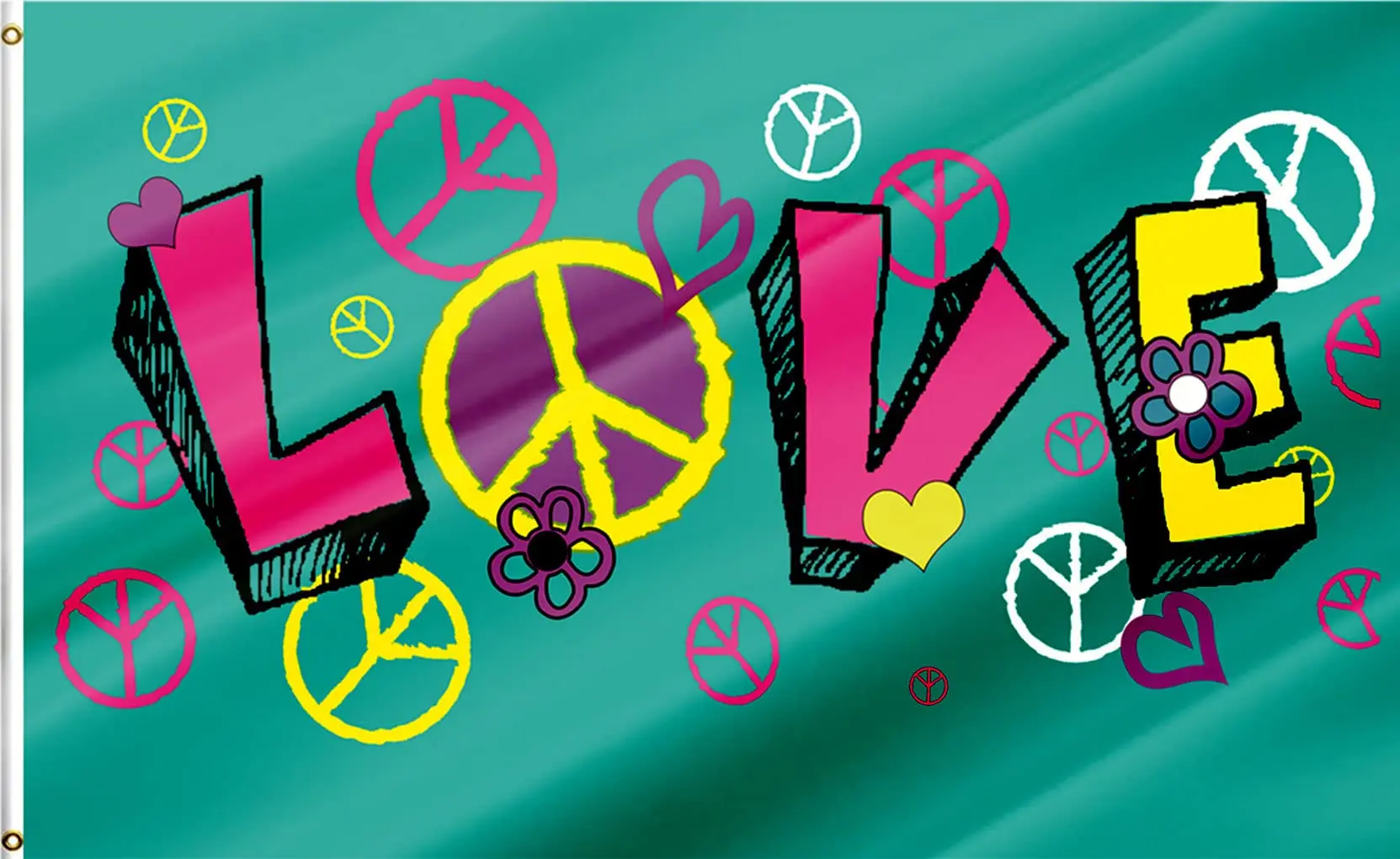 Masquita Double Sided Love Peace Sign Patriotic Flags 2x3FT,Peace Sign Tie-Dye Flags Outdoor, 200D Heavy Polyester Duty