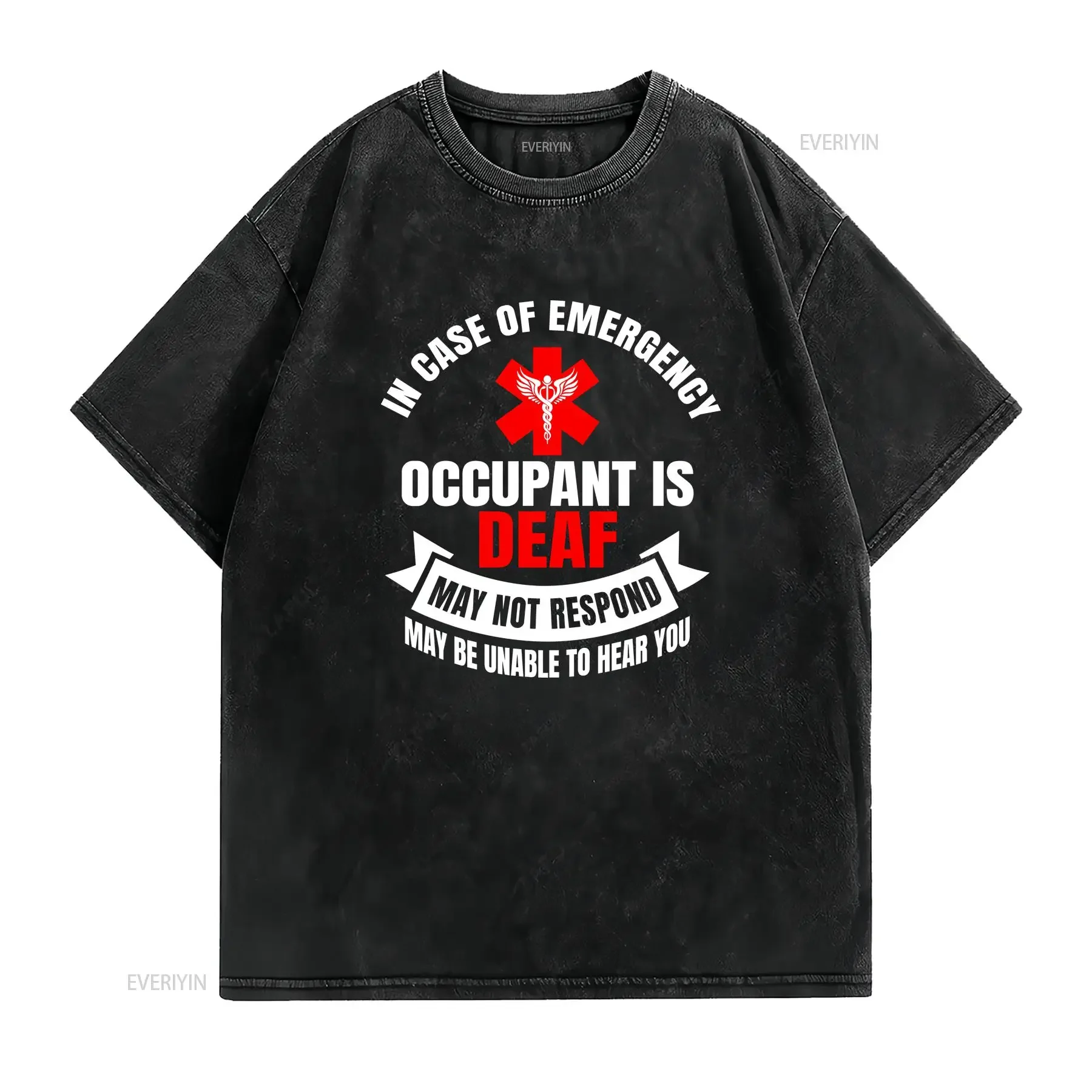 In Case Of Emergency Occupant Is Deaf T Shirt For Awareness Sign Language Fingerspelling Design Hearing Impaired vintage homme