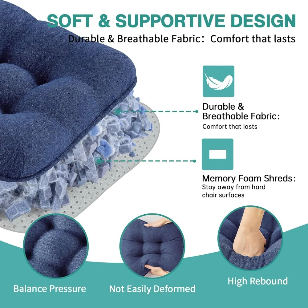 BETU Chair Cushions for Dining Chairs Set of 6,3.5 Thick Kitchen Table Chair Pads with Ties,Non Slip Backing and Covers, Seat Cu