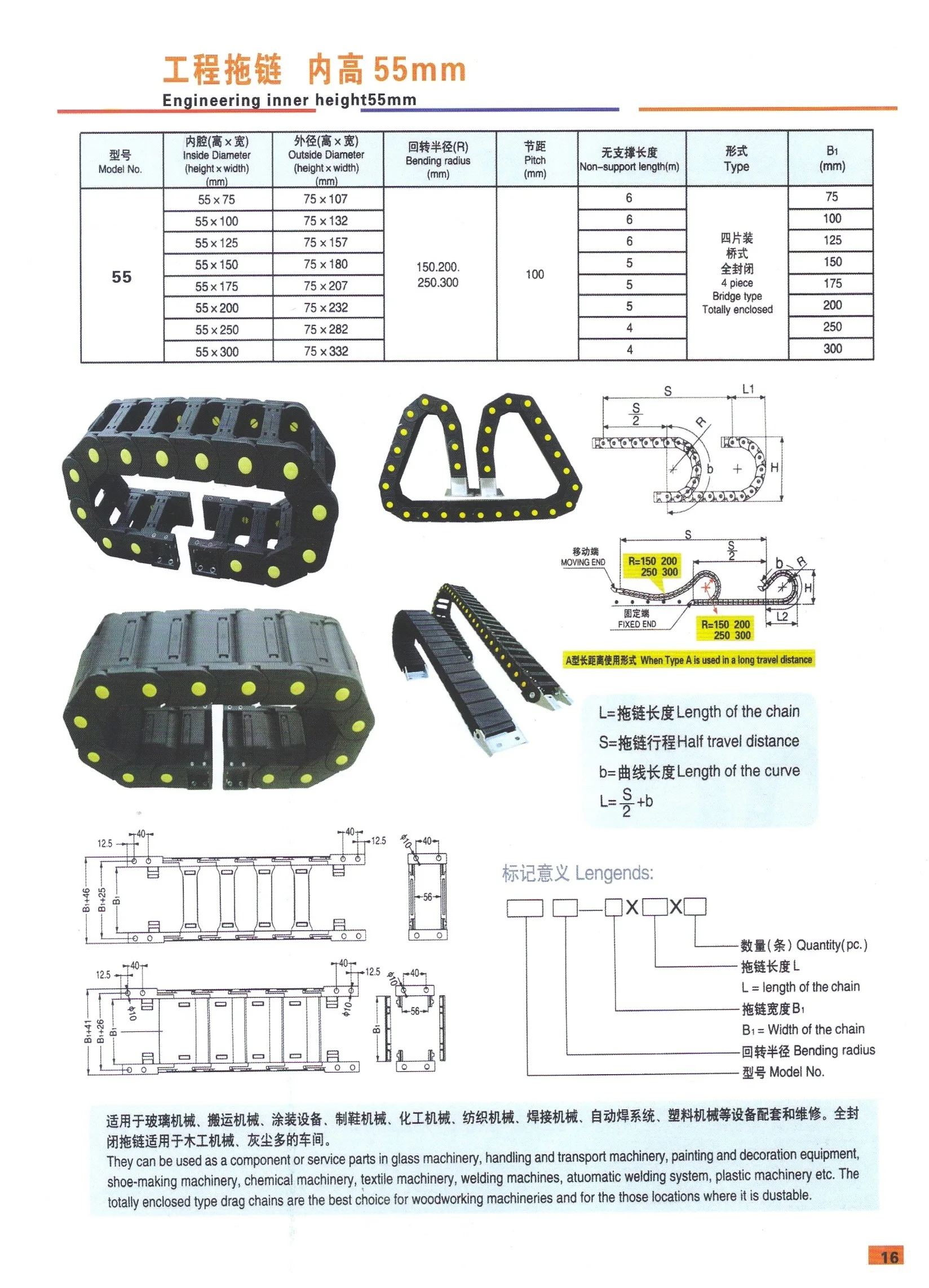 Bridge type 1000mm length, 55mm*100mm Drag Chain Wire Carrier CNC Plastic Towline for CNC Router