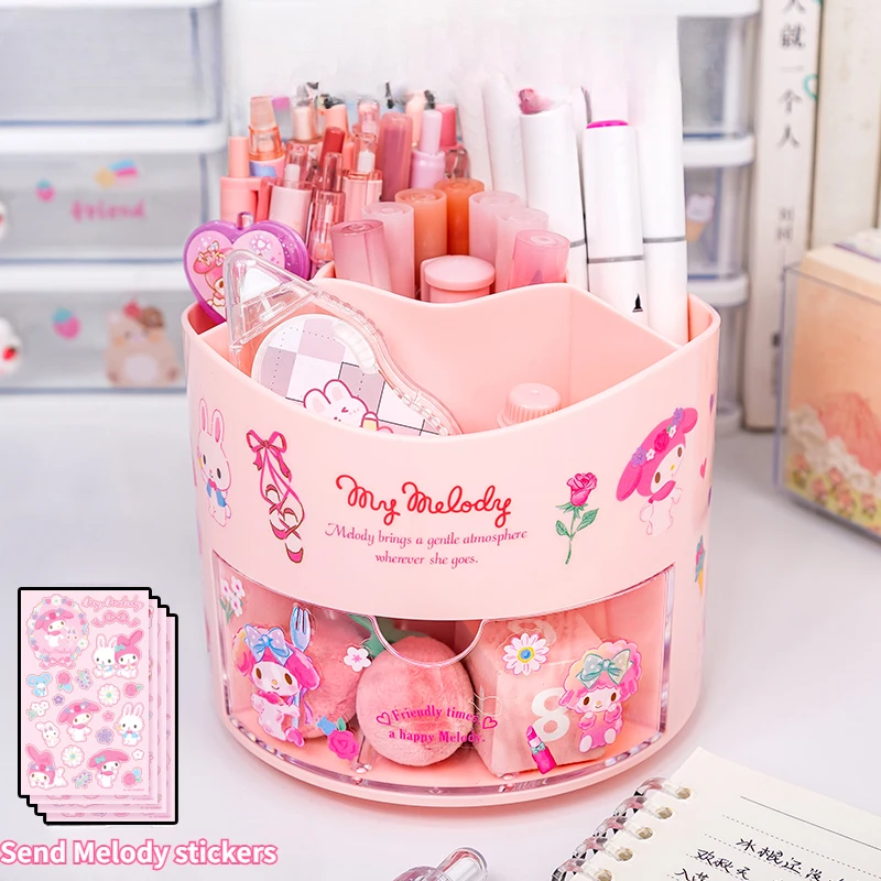 Imagem -06 - Miniso Sanrio Rotating Pen Holder Organizador de Mesa Caixa de Armazenamento Kawaii Sanrio Cinnamoroll Adesivos Bonito Papelaria Armazenamento para Meninas