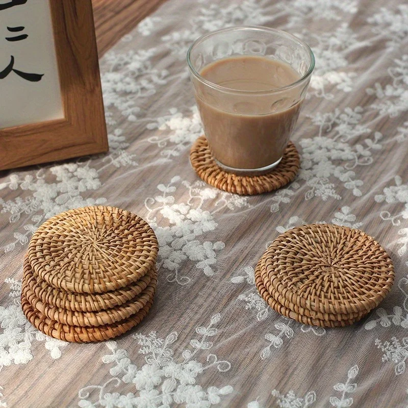 Autumn-Inspired Rattan Braided Coaster - Elegant Home Decor Tableware Accessory