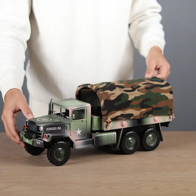 N Heavy-duty Military Truck Model Ironclad Handicrafts Large Simulation Military Card Tabletop Fans Collection Of Ornaments Deco