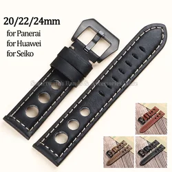 Breathable Leather Watch Strap 20mm 22mm 24mm for Panerai Waterproof Wrist Band for Huawei Watch Gt2/3 Oil Waxed Leather Strap