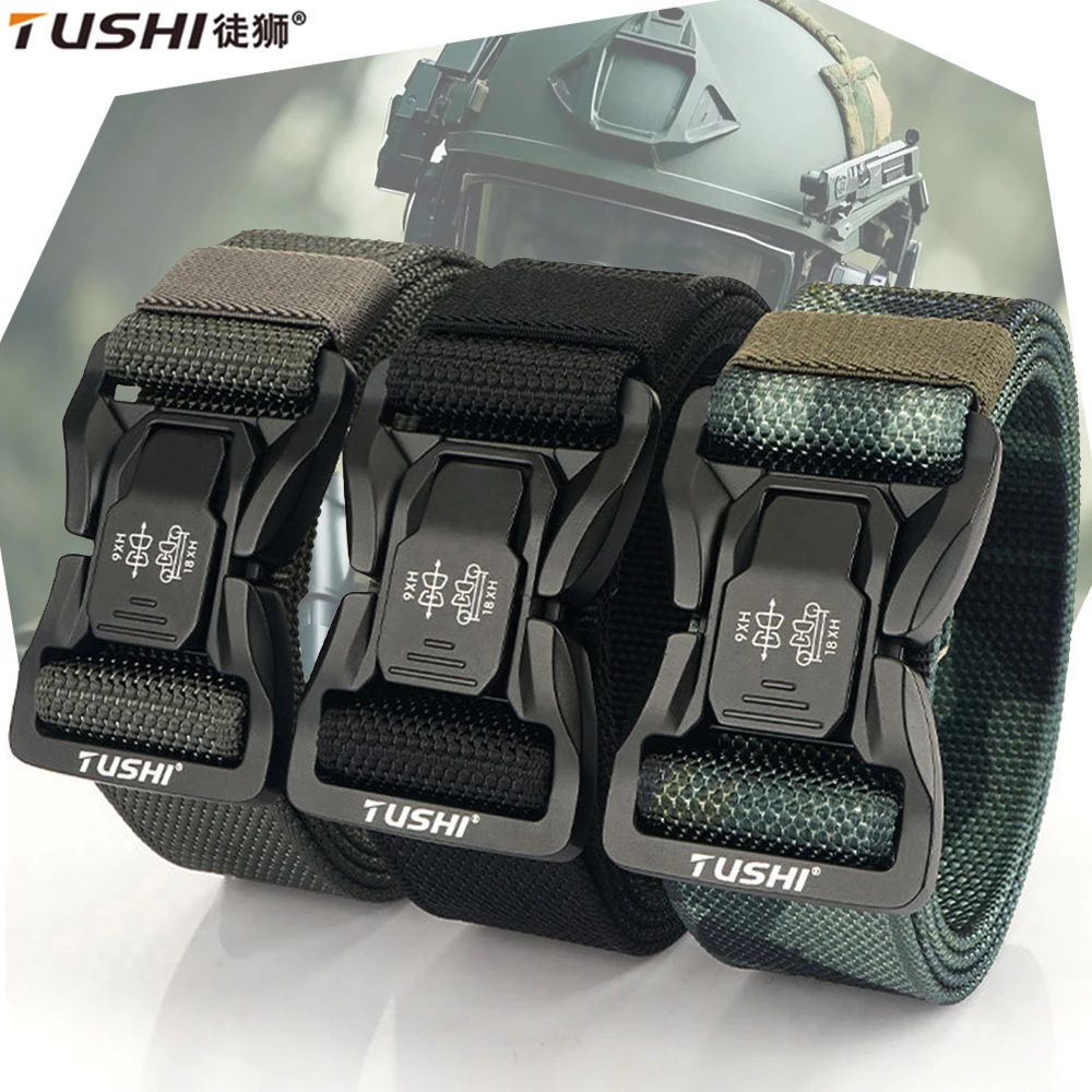 

TUSHI New Genuine Tactical Belt Quick Release Outdoor Military Belt Soft Real Nylon Sports Accessories Men And Women Black Belt