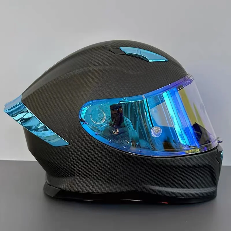 

Matte Blue Unisex Lightweight Carbon Fiber Full Face Motorcycle Street Bike Helmets Racing Helmet DOT ECE Approved Casque Moto