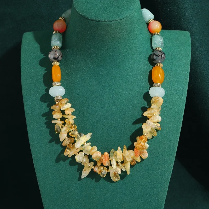

Vintage Glass Colorful Beads Choker Necklace Woman 2026 Gravel Natural Stone Retro Design Antique Gold Plated High Jewelry Party