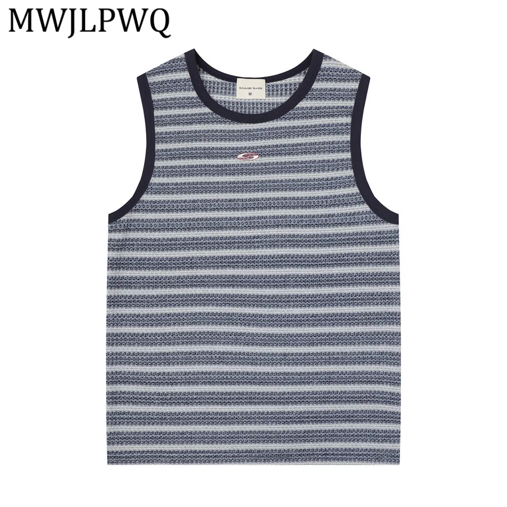 

MWJLPWQ Striped Jacquard Casual Vest For Men Summer INS American Trendy Style Japanese Loose-Fit Sleeveless Tops 2026 New 16399