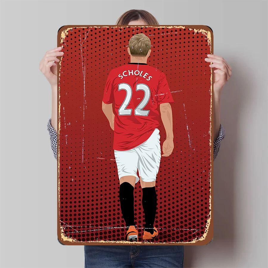 Manchester United Legend Scholes No.22 Vista traseira Arte de parede de metal Decoração de estrela de futebol Presente de coleção de fãs