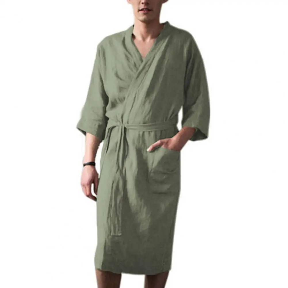 Men\'S Nightgown Cotton And Linen Robes New Spring And Summer Autumn Japanese Kimono Nightgown Homewear Bath Steamed Clothes