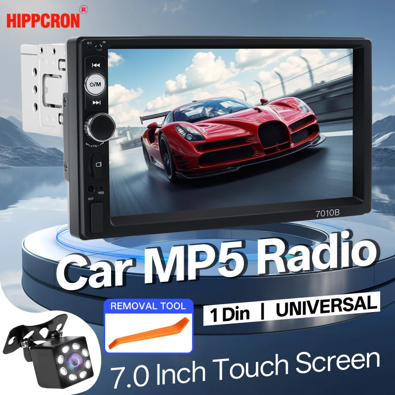 

HIPPCRON 1 din Car Radio 7" HD Touch Screen Stereo Multimedia MP5 Player Universal Mirrorlink FM USB BT TF Card AUX Input
