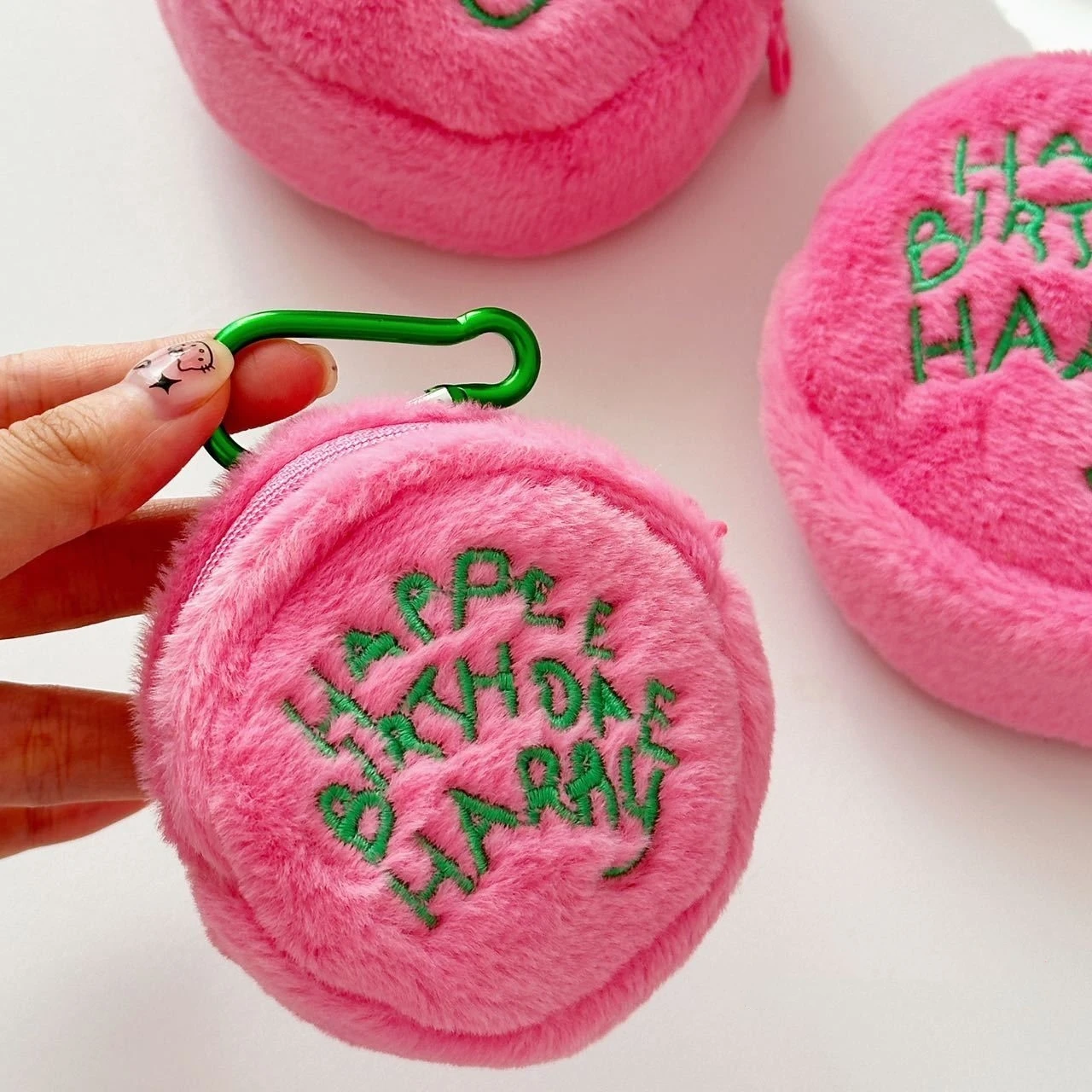 Pink Polka Dot Cute Plush Portable Wallet Mini Coin Purse Earphone Cable Organiser Coin Pouch Cake-Shaped Storage Bag