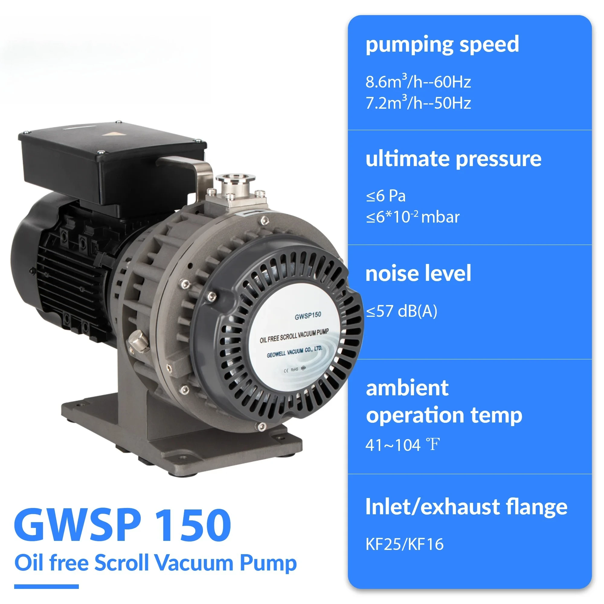 GWSP150 LED/FOOD/MEDICAL Trockenpumpe Laboröl Weniger Scroll-Vakuumpumpe