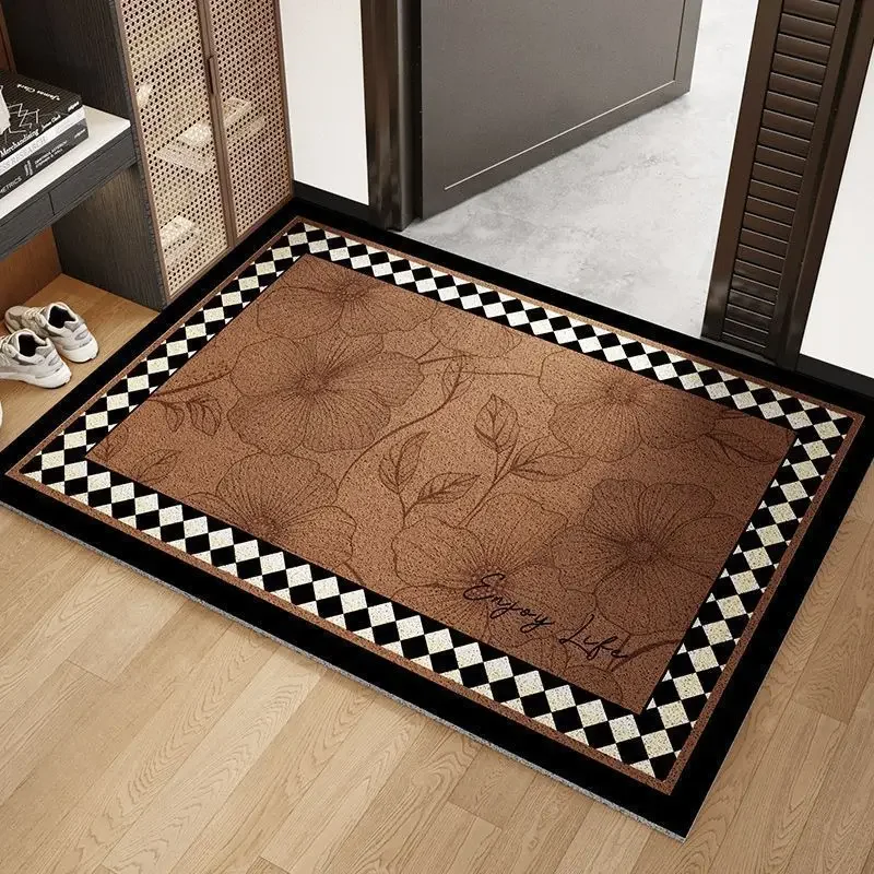Vintage Pattern Wire Loop Door Mat Non-Slip Wear-Resistant Anti-Dirt Quick-Clean Entrance Rug for Home Porch & Hallway