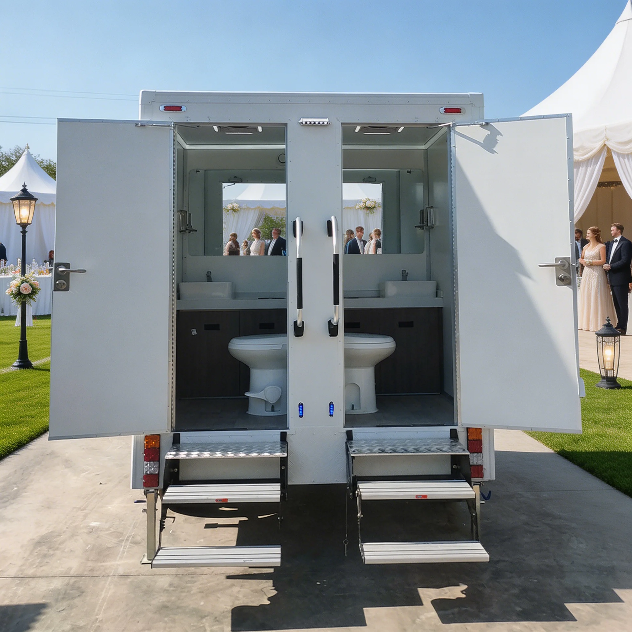 

Multi Functional Mobile Toilet Trailer Portable Outdoor Toilet Trailer For Camping Construction Sites With Water Storage Tank