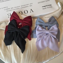 2PCS legant Bow Ribbon Hair Clip Fashion Simple Solid Satin Spring Clip Hair Pin Retro Headband  Clips Girls Hair Accessories