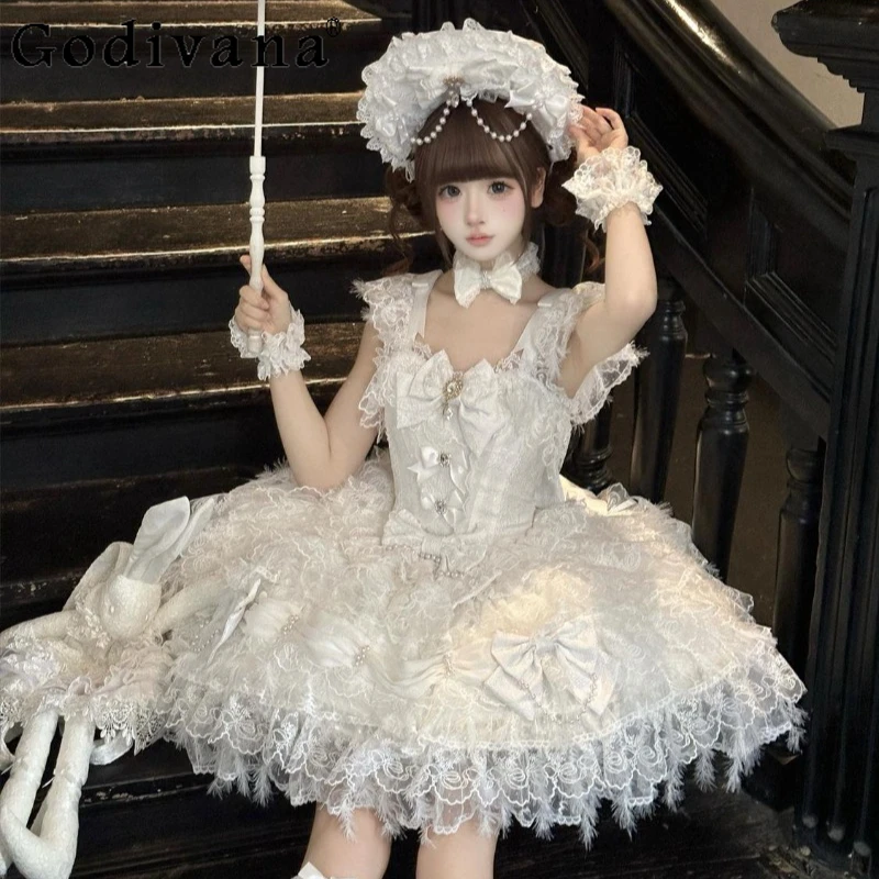 

Sweet Wedding JSK Strap Dress for Women Japanese Style Original Design Lolita Dress Female Summer Princess Marriage Dress