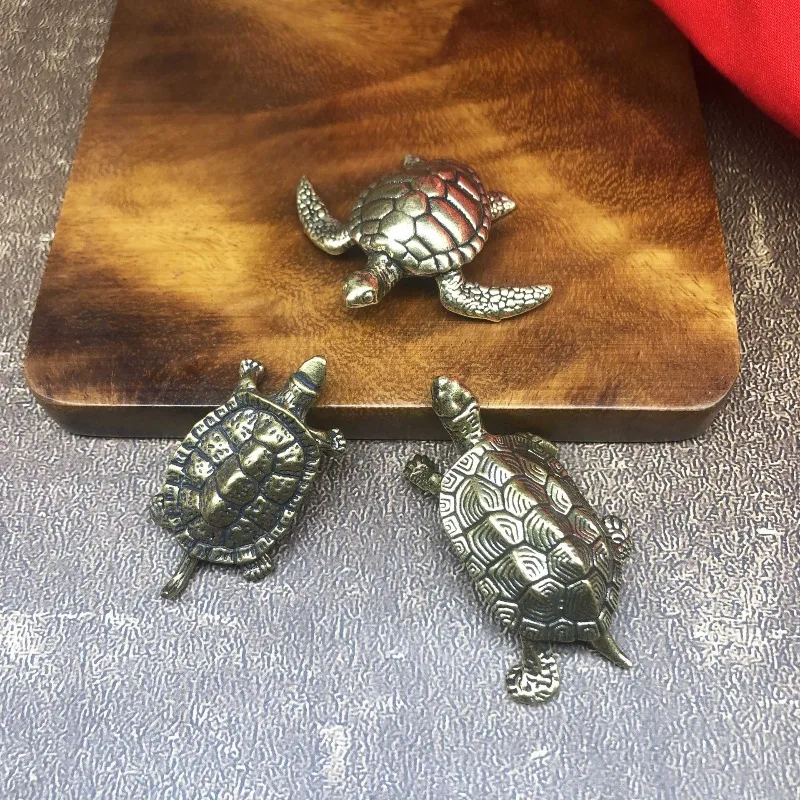 Brass Snapping Turtle Figurines Genuine Copper Tortoise Talisman Desk Ornament DIY Patio Bonsai Decoration Landscape Miniatures
