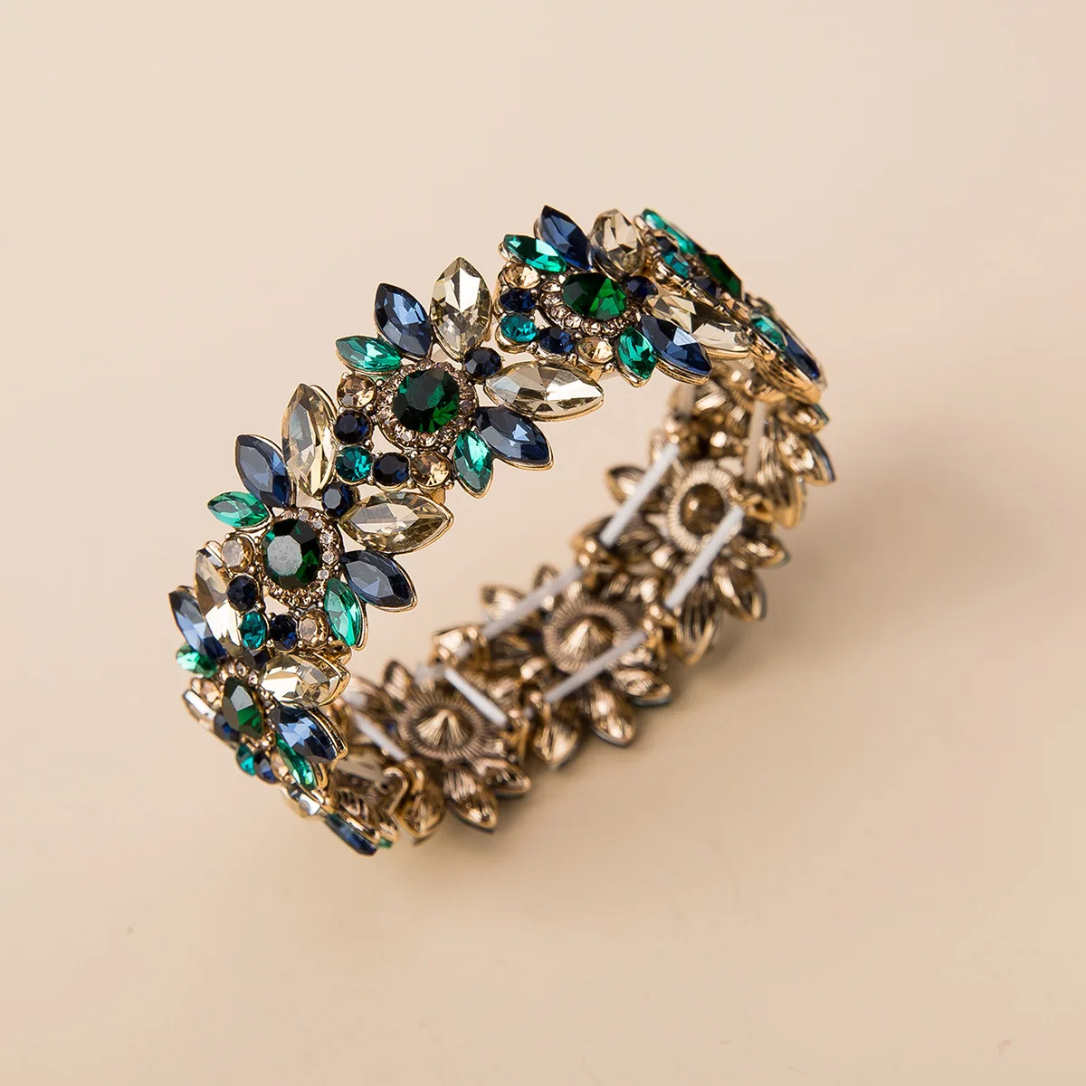 Womens Colored Rhinestone Elastic Bracelet Party Bangles