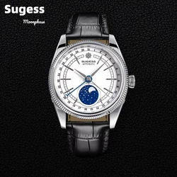 Sugess 40mm Mens Watch Automatic Mechanical Original ST2108 Movement MoonPhase Water Resistant Wristwatches Sapphire Crystal New
