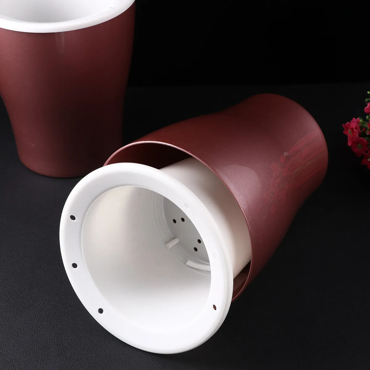 2Pcs Self Watering Flowerpot Plastic Planter Rose Gold Middle Size Lazy Plants Holder Water Storage Pot for Indoor Outdoor