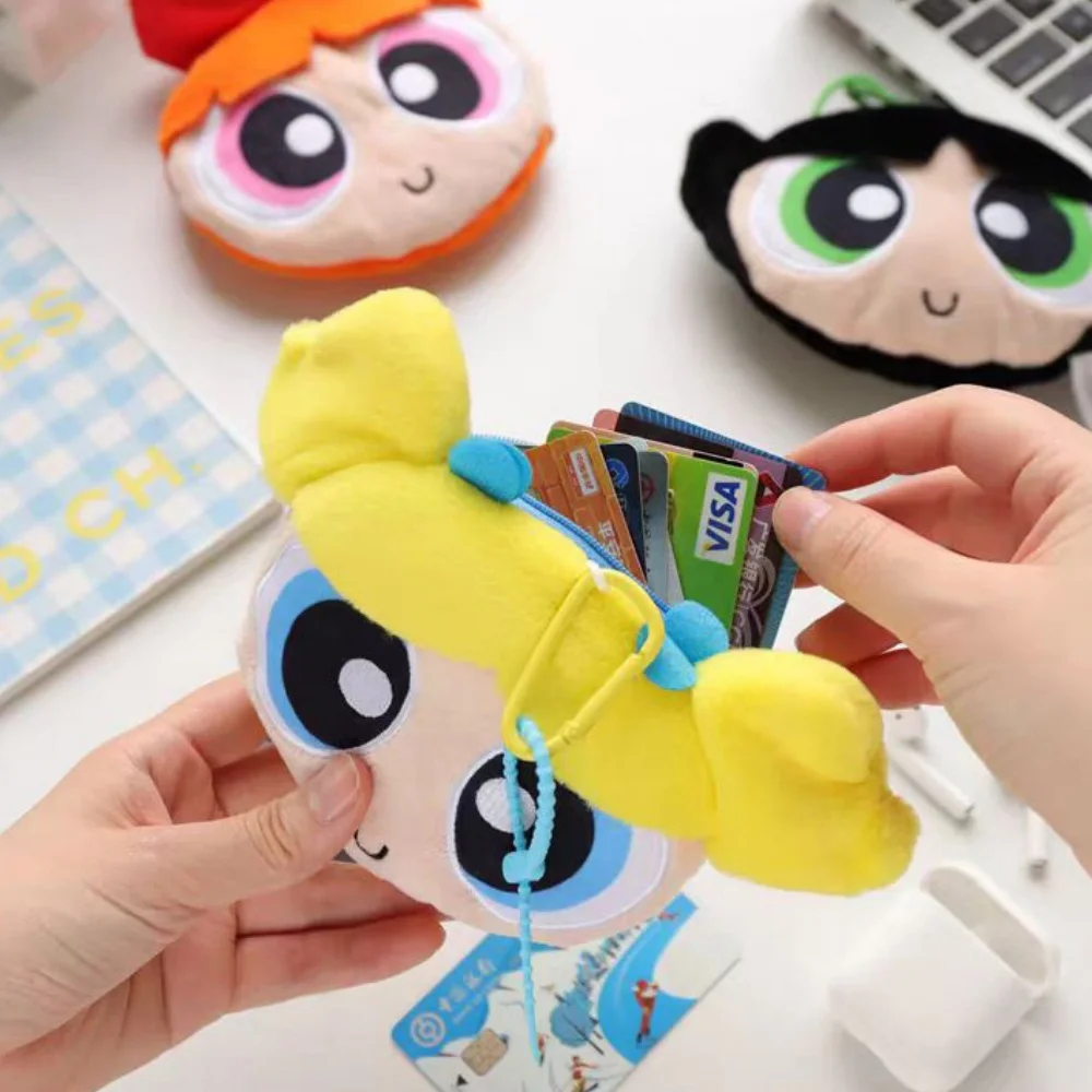 Genuine The Powerpuff Girls 13Cm Plush Coin Purse Keychain Kawaii Portable Headphones Lipstick Charging Cable Storage Bag Gifts