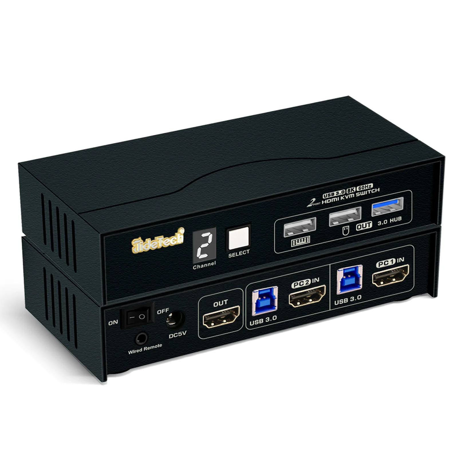 

JideTech 2-Port HDMI KVM Switch Digital Display Wired Remote USB 3.0 Hub 2 Computers 1 Monitor Share Keyboard Mouse Peripheral