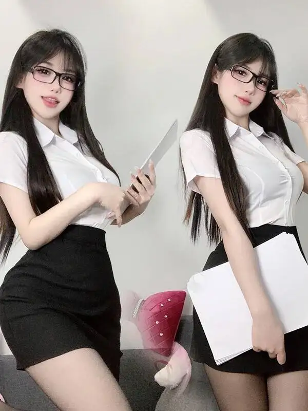 2024 New Sexy Spicy Girl Summer Pure Desire Style Campus JK Waist Up Short Sleeve White Shirt+high Waist Wrap Hip Skirt 8NPX