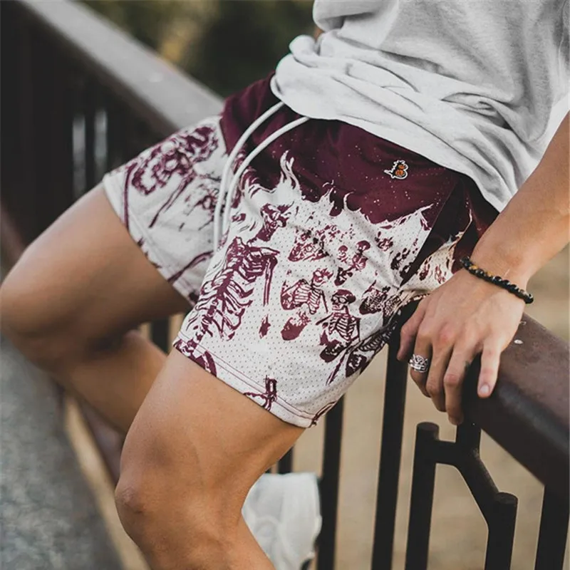 Summer New men short pant Skull Pattern Casual Shorts Street Hip Hop Fitness Polyester Fast Dry Breathable Embroidery Men Shorts