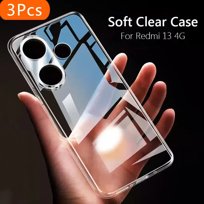 

3Pcs Simple Slim Soft TPU Clear Transparent Phone Case On For Xiaomi Redmi 13 Redmi13 4G Cover Fundas Capa