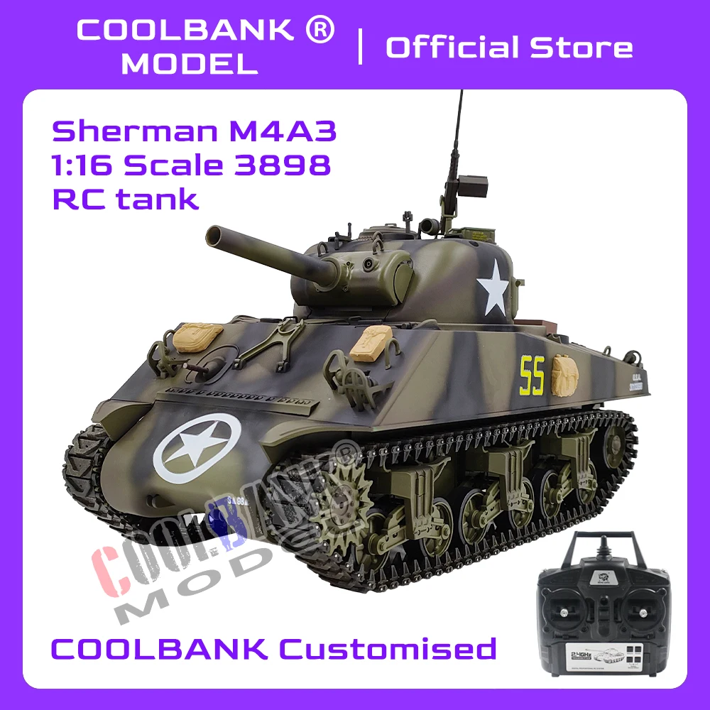 COOLBANK 1/16 Scale U.S. Sherman M4A3 Battle Tank 2.4Ghz Radio Remote Control Tank Toys Military Model RC Tank Vehicle Gifts Boy