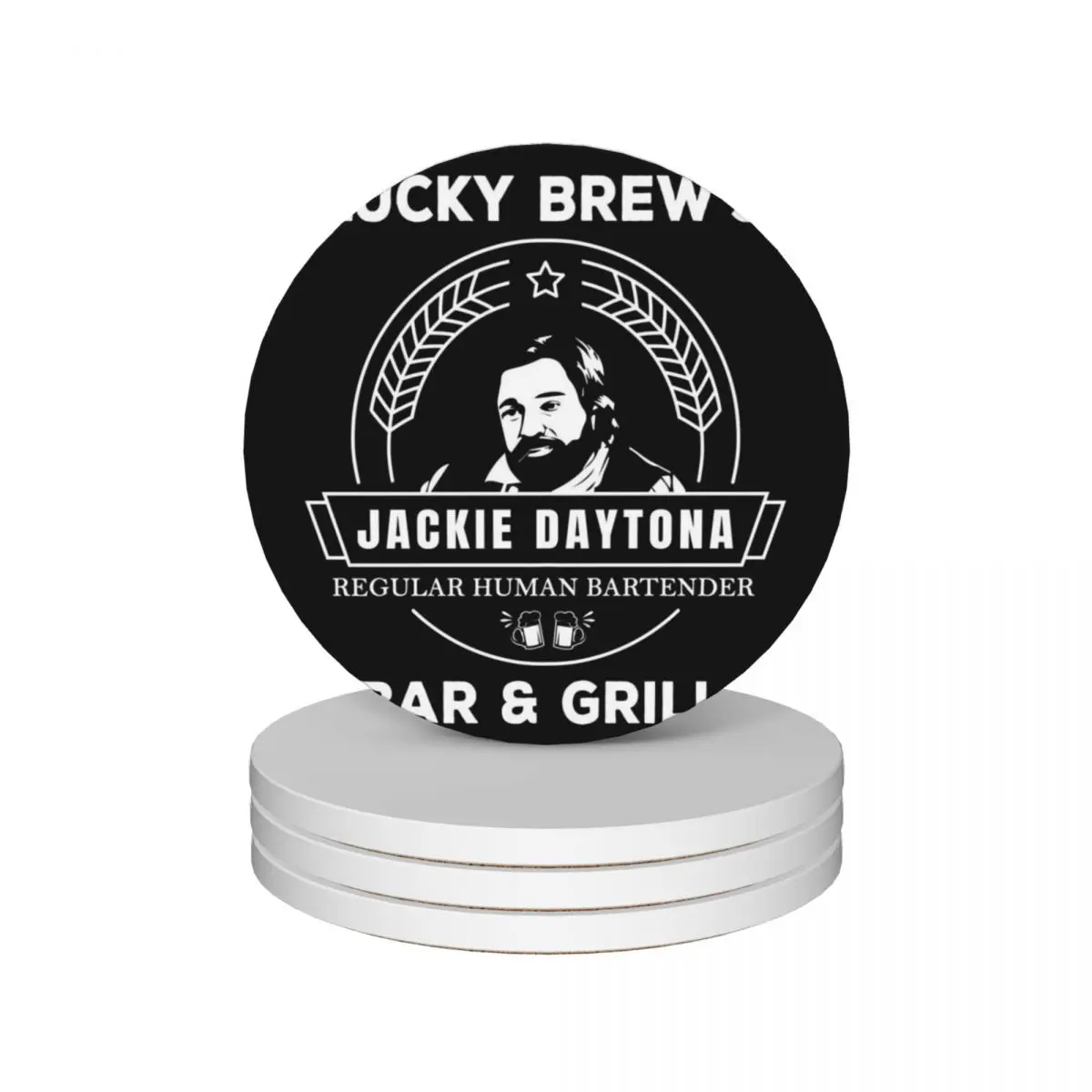 Jackie Daytona - Lucky Brew's Bar and Grill Shirt - What We Do in the Shadows Ceramic Coasters (Set of 4) kawaii Coasters