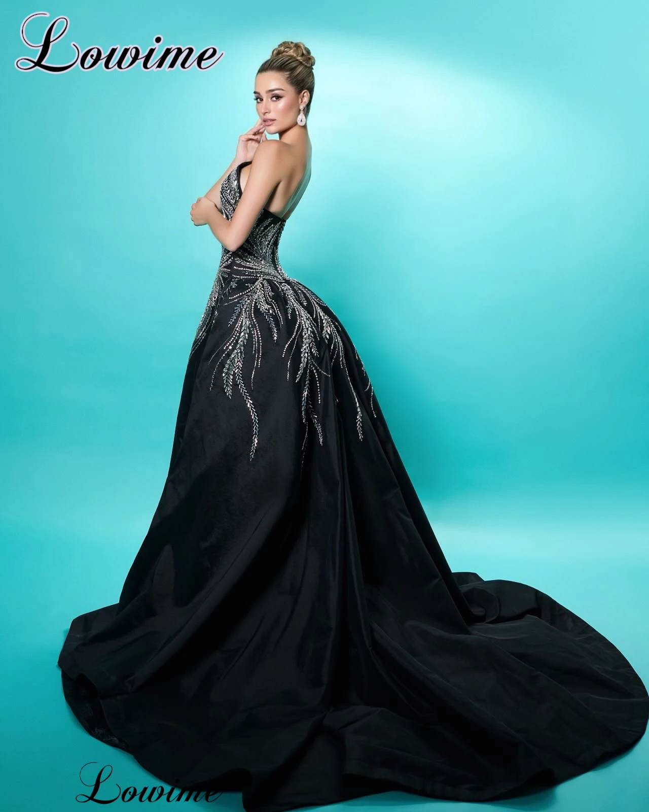 High Fashion Two Pieces Black Celebrity Dresses Mermaid Strapless Beaded Evening Dresses Pageant Vestidos De Gala Customized