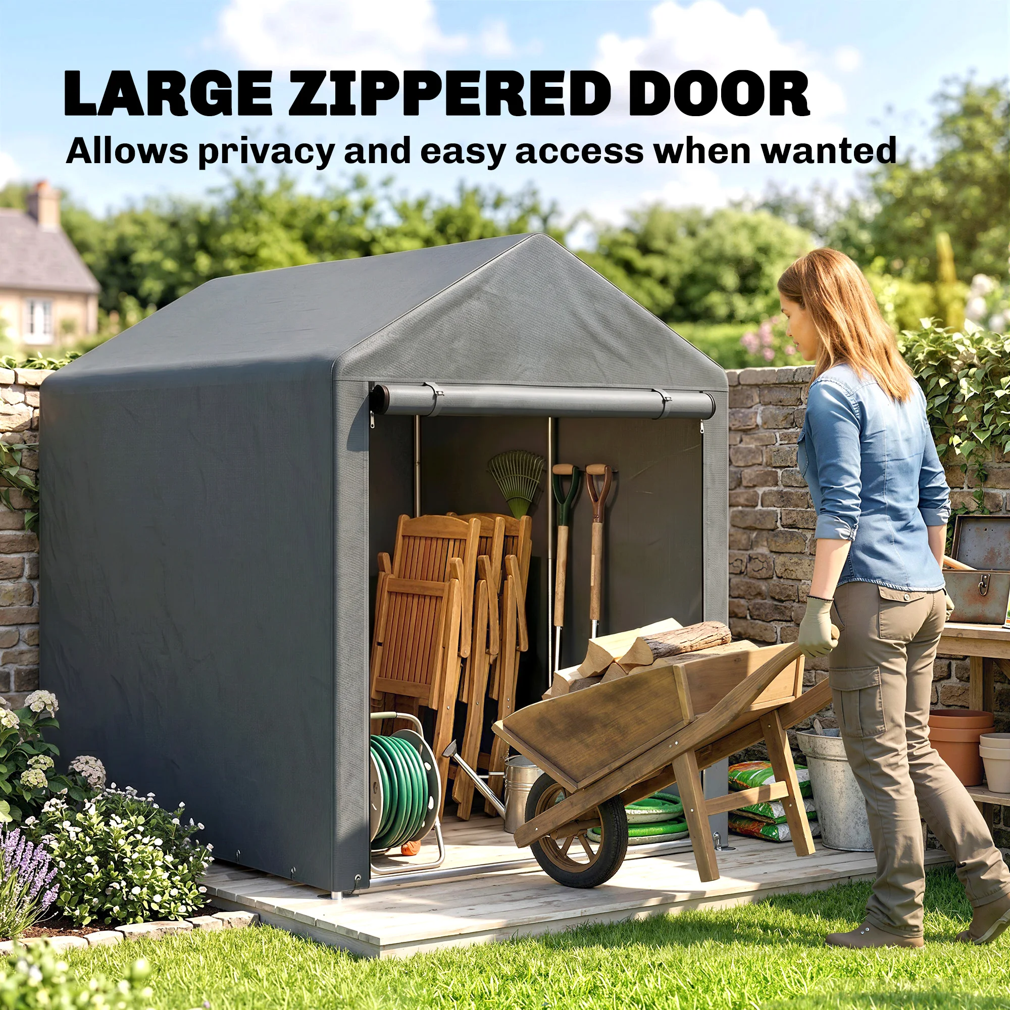 1.2 X 1.8m Portable Garden Storage Shed for Motorbikes, Garden Tools, Bikes