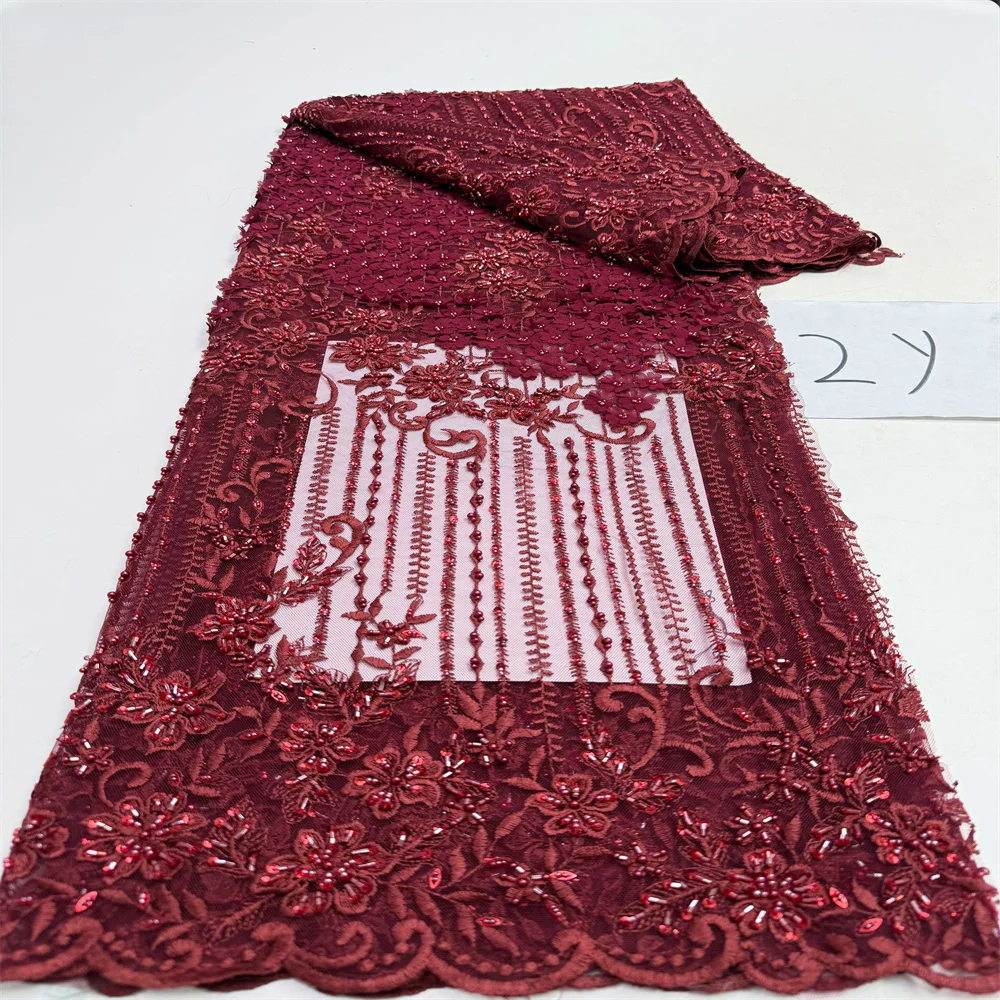 

2 ярда африканские блестки из бисера кружевная ткань для жениха высокого качества французский тюль кружевная ткань 2026 вышивка нигерийские кружевные ткани
