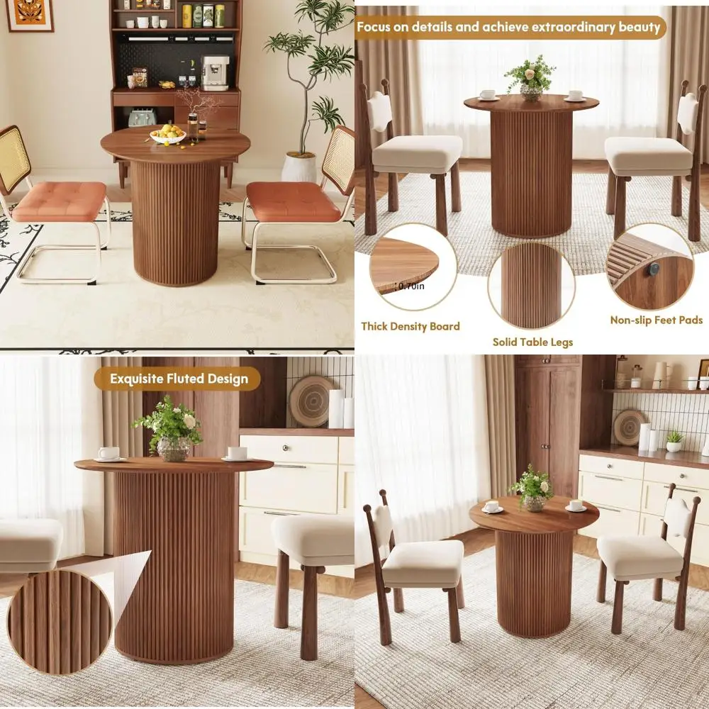 

Круглый обеденный стол в стиле фермерского дома 31,5 дюйма для небольших кухонь, рифленое деревянное основание, сиденья 2-4