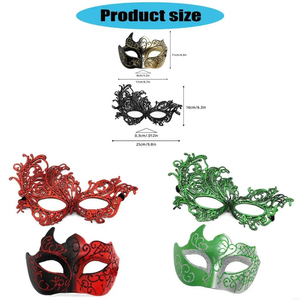 

68UA 2PCS Пара маскарадов маска венецианцы маска кружевная маска Mardi Gras Mask