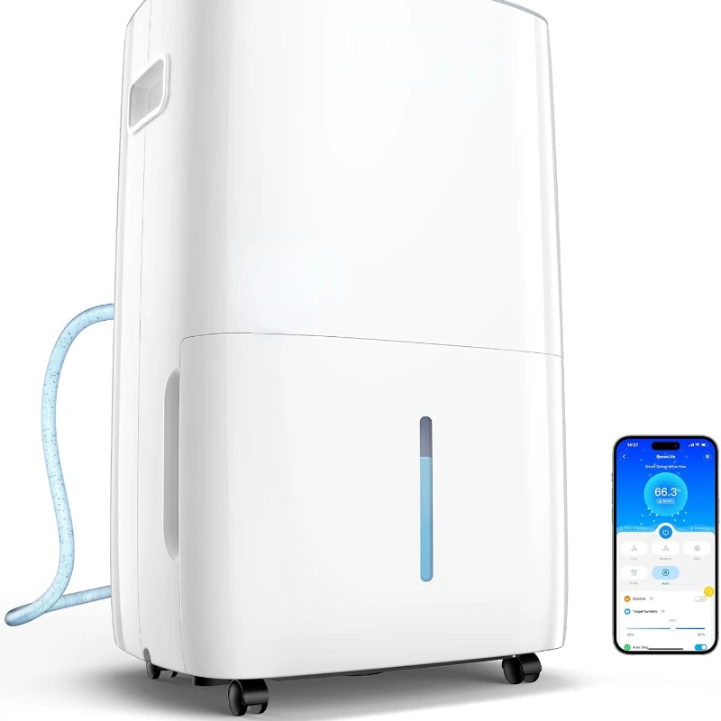 

Smart Dehumidifier for Basement 4,500 Sq.Ft, 50 to 109 Pint Auto Humidity Control, Drain Hose, 2.0Gal Bucket,