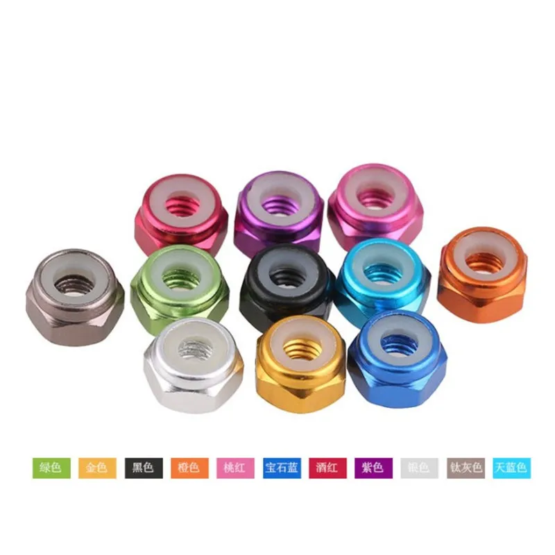 10pcs M2 M3 m4 m5 m6 Anodized Multi-color Colourful Aluminum Alloy Nylon Lock Nut