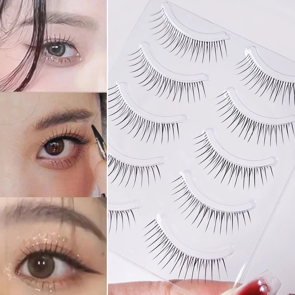 

5 Pairs 3D Fairy U-shaped False Eyelashes Reusable Lash Extension False Eyelashes Transparent Stem Korean Idol Eye Makeup Tools