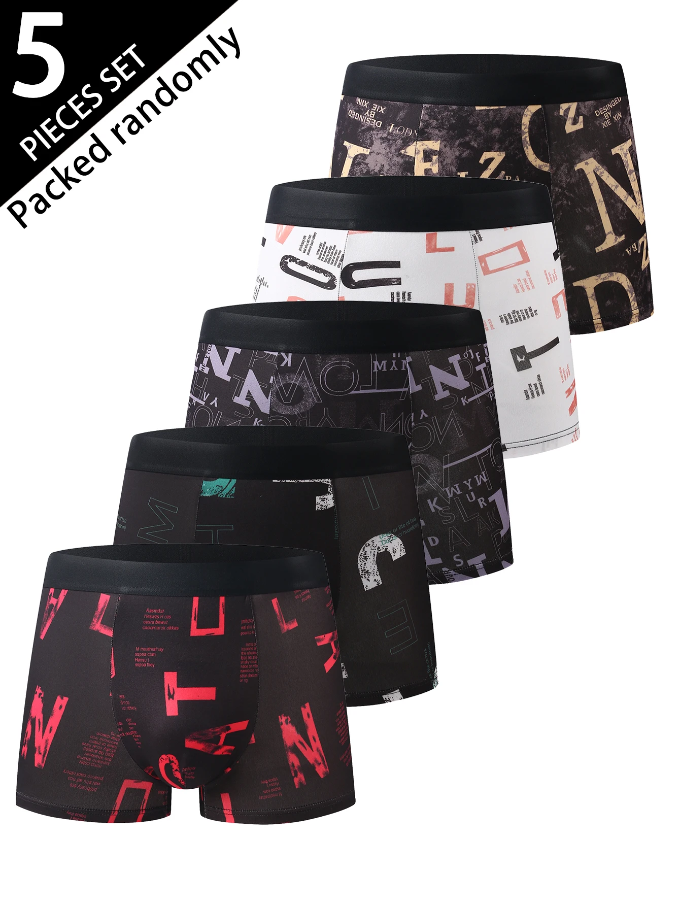 

5-Pack Men's Boxer Briefs Random Pattern Trendy Letter Print Thin Men's Boxer Shorts