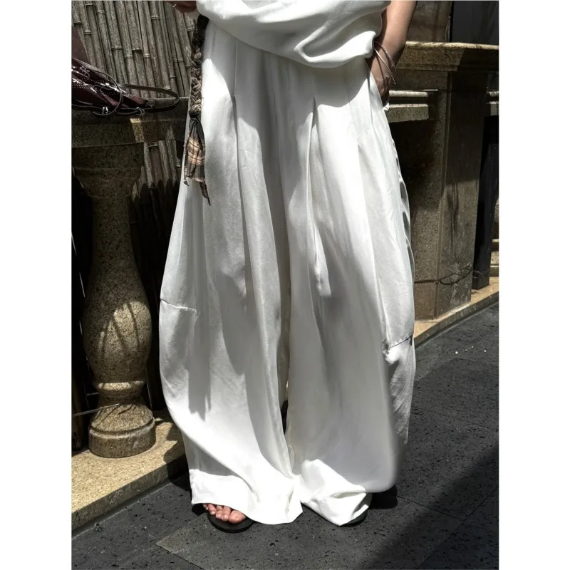 Johnature Fashionable Pleated Wide-leg Trousers For Summer   New Drape Comfortable Loose Casual Trousers For Women